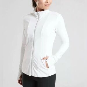 ATHLETA Shanti Salutation Jacket in Powervita Zippered Fitted in White Size L